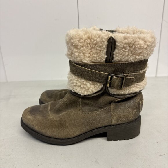UGG Blayre III Boot Women's Size 6 Olive Green Suede Sheepskin Shearling Bootie - Picture 1 of 10
